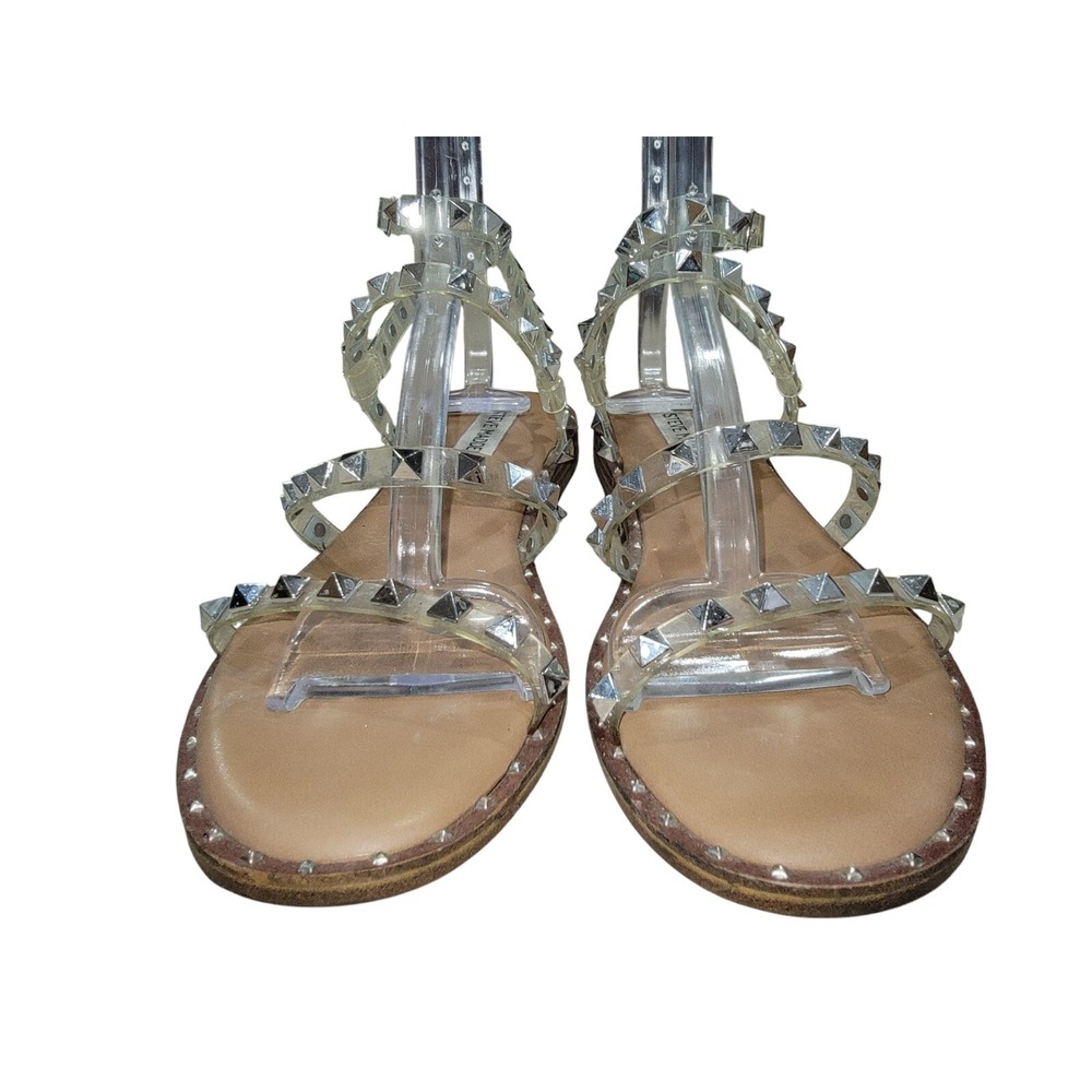 Steve Madden Sandals Womens 8 M Travel Studded Casual Ankle‎ Strappy Flats Brown - Picture 8 of 13
